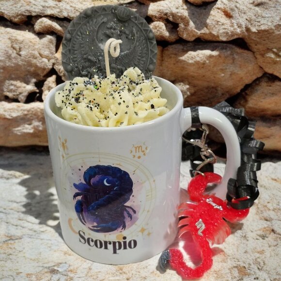 Scorpio Zodiac Candle Gift Set ✦ Scented Mug Candle + Handmade Resin Keychain - Picture 1 of 9